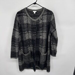 JJill Gray Plaid Coatigan Duster Sweater Size Large‎
